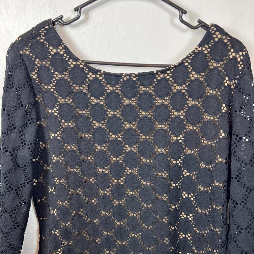 RN Studio by Ronni Nicole Black Lace Overlay Dress Nude Lining Scalloped 14P - Picture 8 of 8